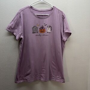 Life Is Good Shirt Womens XL Purple Crusher Halloween Fall Pumpkin Spooky Season
